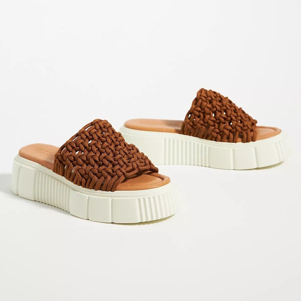 Anthropologie Maeve Crochet Platform Sandals in Brown | Size 8.5/9